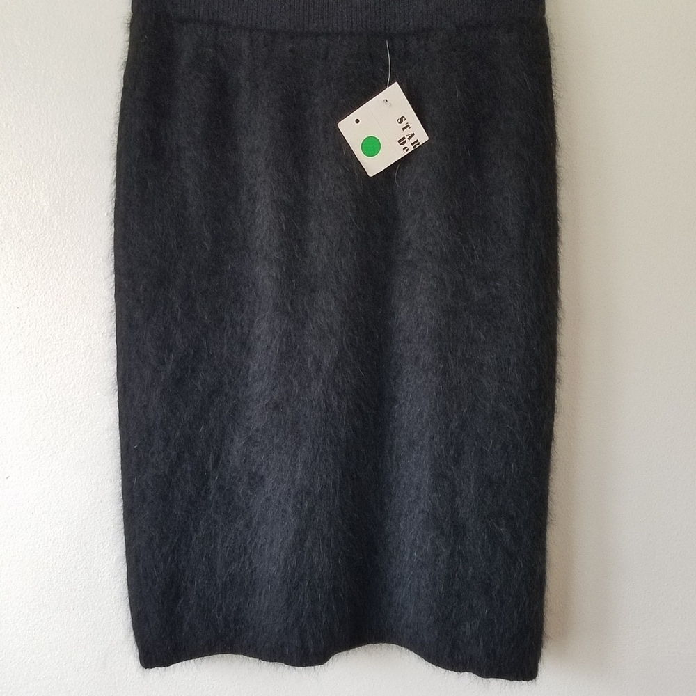 Vintage Starlight Design Angora Blend Black Fuzzy Eyelash Lined Pencil Skirt - Picture 2 of 10